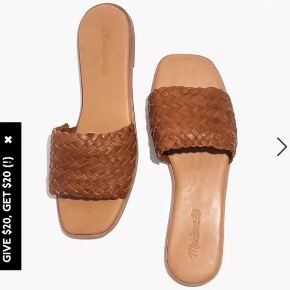 Madewell Lianne Square Toe Slide Flat Sandal in Woven Leather size 7.5